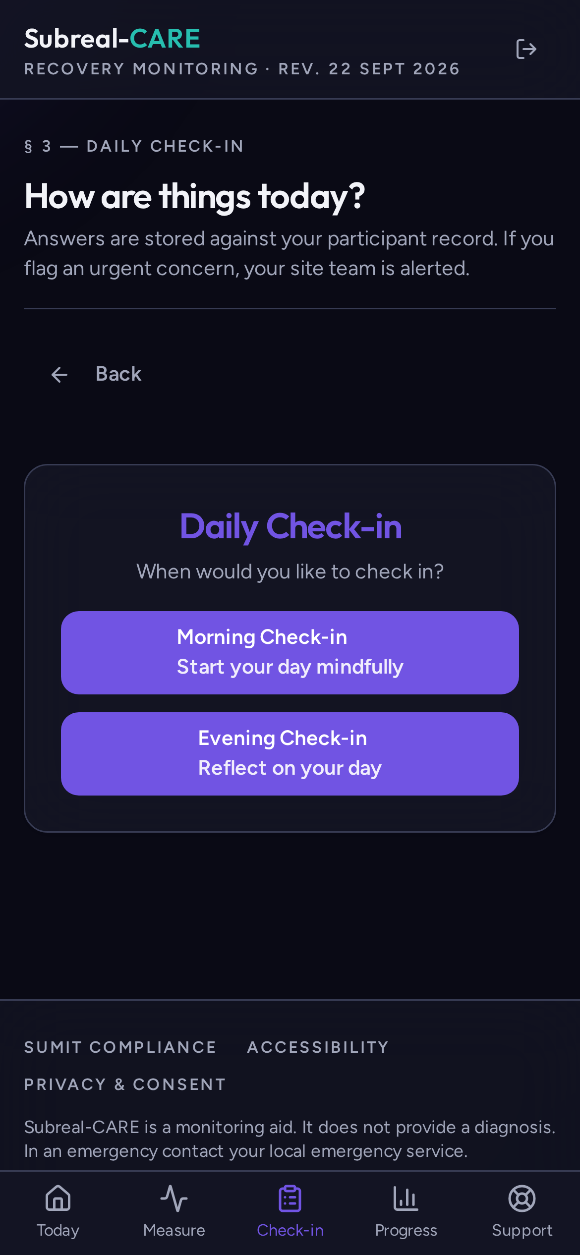 Subreal-CARE daily check-in